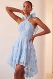 Vestido de regresso a casa, com decote lilas, linha A, pérolas florais high low low com renda nas costas