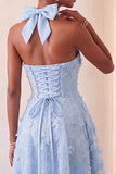 Vestido de regresso a casa, com decote lilas, linha A, pérolas florais high low low com renda nas costas
