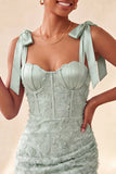 Espartilho bodycon Sage Poeirento, Vestido de Finalistas com Fitas Florais com Laço, Vestido de Regresso a Casa com Renda Nas Costas