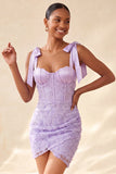 Espartilho bodycon Sage Poeirento, Vestido de Finalistas com Fitas Florais com Laço, Vestido de Regresso a Casa com Renda Nas Costas