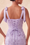 Espartilho bodycon Sage Poeirento, Vestido de Finalistas com Fitas Florais com Laço, Vestido de Regresso a Casa com Renda Nas Costas