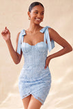Espartilho bodycon Sage Poeirento, Vestido de Finalistas com Fitas Florais com Laço, Vestido de Regresso a Casa com Renda Nas Costas