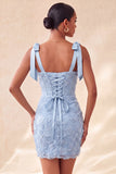 Espartilho bodycon Sage Poeirento, Vestido de Finalistas com Fitas Florais com Laço, Vestido de Regresso a Casa com Renda Nas Costas