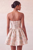 Vestido de regresso a casa azul A-strapless A-Line A-Line Floral com Renda Atrás e Laço