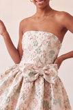 Vestido de regresso a casa azul A-strapless A-Line A-Line Floral com Renda Atrás e Laço