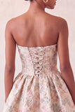 Vestido de regresso a casa azul A-strapless A-Line A-Line Floral com Renda Atrás e Laço