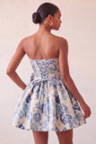 Vestido de regresso a casa azul A-strapless A-Line A-Line Floral com Renda Atrás e Laço