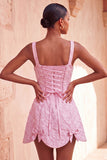 Vestido de regresso a casa, com decote quadrado Jacquard Sálvia e Sálvia Empoeirada, Renda Floral, Renda nas Costas, com Laço