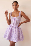 Vestido de regresso a casa, Corset roxo claro de decote quadrado, Jacquard renda nas costas e misangas