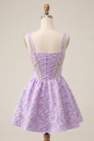 Vestido de regresso a casa, Corset roxo claro de decote quadrado, Jacquard renda nas costas e misangas