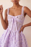 Vestido de regresso a casa, Corset roxo claro de decote quadrado, Jacquard renda nas costas e misangas