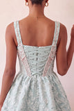 Vestido de regresso a casa, Corset roxo claro de decote quadrado, Jacquard renda nas costas e misangas