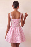 Vestido de regresso a casa, Corset roxo claro de decote quadrado, Jacquard renda nas costas e misangas