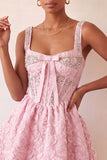 Vestido de regresso a casa, Corset roxo claro de decote quadrado, Jacquard renda nas costas e misangas
