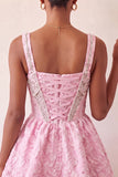 Vestido de regresso a casa, Corset roxo claro de decote quadrado, Jacquard renda nas costas e misangas
