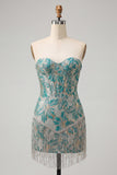 Espartilho Lake Blue Sweetheart Jacquard Renda Atrás Vestido de Regresso a Casa com Franjas