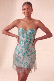 Espartilho Lake Blue Sweetheart Jacquard Renda Atrás Vestido de Regresso a Casa com Franjas