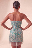Espartilho Lake Blue Sweetheart Jacquard Renda Atrás Vestido de Regresso a Casa com Franjas