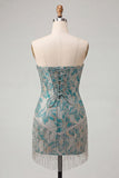 Espartilho Lake Blue Sweetheart Jacquard Renda Atrás Vestido de Regresso a Casa com Franjas