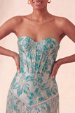 Espartilho Lake Blue Sweetheart Jacquard Renda Atrás Vestido de Regresso a Casa com Franjas