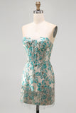 Espartilho Lake Blue Sweetheart Jacquard Renda Atrás Vestido de Regresso a Casa com Franjas