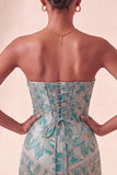 Espartilho Lake Blue Sweetheart Jacquard Renda Atrás Vestido de Regresso a Casa com Franjas