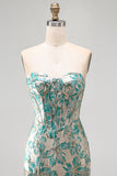 Espartilho Lake Blue Sweetheart Jacquard Renda Atrás Vestido de Regresso a Casa com Franjas
