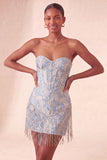 Espartilho Lake Blue Sweetheart Jacquard Renda Atrás Vestido de Regresso a Casa com Franjas