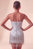 Espartilho Lake Blue Sweetheart Jacquard Renda Atrás Vestido de Regresso a Casa com Franjas
