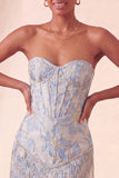 Espartilho Lake Blue Sweetheart Jacquard Renda Atrás Vestido de Regresso a Casa com Franjas