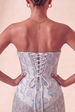 Espartilho Lake Blue Sweetheart Jacquard Renda Atrás Vestido de Regresso a Casa com Franjas