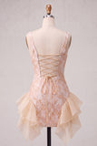 Champanhe Jacquard com decote quadrado, renda nas costas, vestido justo de finalistas com folhos