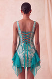 Champanhe Jacquard com decote quadrado, renda nas costas, vestido justo de finalistas com folhos