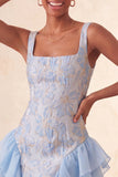 Champanhe Jacquard com decote quadrado, renda nas costas, vestido justo de finalistas com folhos