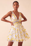 Vestido de Finalistas de Finalistas Blush com decote em V, floral em linha A, com renda nas costas