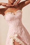 Sweetheart Yellow Jacquard A-Line com folhos e vestido de finalistas com fenda