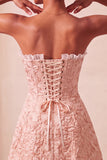 Sweetheart Yellow Jacquard A-Line com folhos e vestido de finalistas com fenda