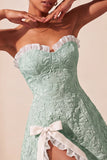 Sweetheart Yellow Jacquard A-Line com folhos e vestido de finalistas com fenda