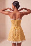 Sweetheart Yellow Jacquard A-Line com folhos e vestido de finalistas com fenda