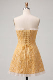 Sweetheart Yellow Jacquard A-Line com folhos e vestido de finalistas com fenda