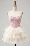 Espartilho cor-de-rosa Sweetheart A-Line Jacquard Renda nas costas Vestido de Regresso a Casa