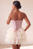 Espartilho cor-de-rosa Sweetheart A-Line Jacquard Renda nas costas Vestido de Regresso a Casa