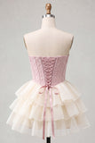 Espartilho cor-de-rosa Sweetheart A-Line Jacquard Renda nas costas Vestido de Regresso a Casa