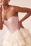 Espartilho cor-de-rosa Sweetheart A-Line Jacquard Renda nas costas Vestido de Regresso a Casa