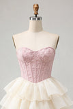 Espartilho cor-de-rosa Sweetheart A-Line Jacquard Renda nas costas Vestido de Regresso a Casa