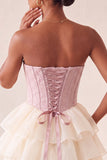 Espartilho cor-de-rosa Sweetheart A-Line Jacquard Renda nas costas Vestido de Regresso a Casa