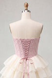 Espartilho cor-de-rosa Sweetheart A-Line Jacquard Renda nas costas Vestido de Regresso a Casa