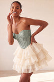 Espartilho cor-de-rosa Sweetheart A-Line Jacquard Renda nas costas Vestido de Regresso a Casa
