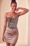 Sweetheart Champagne Tangins Bodycon Bodycon Mini Vestido de Regresso a Casa