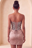 Sweetheart Champagne Tangins Bodycon Bodycon Mini Vestido de Regresso a Casa
